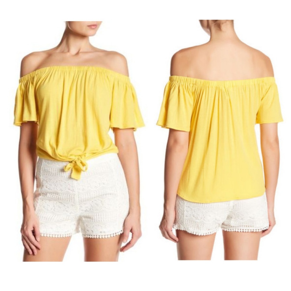 cupcakes and cashmere Off Shoulder Front Tie Top